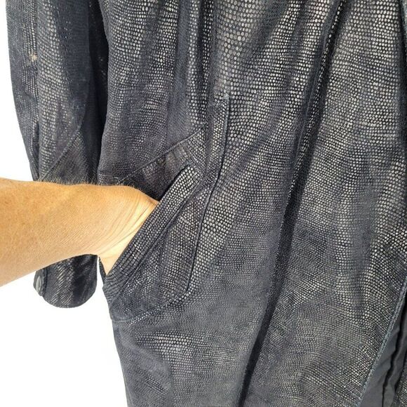 Vtg 80s Genuine Leather Jacket Sz L Black Oil Slick Textured Batwing Oversized - Picture 7 of 12